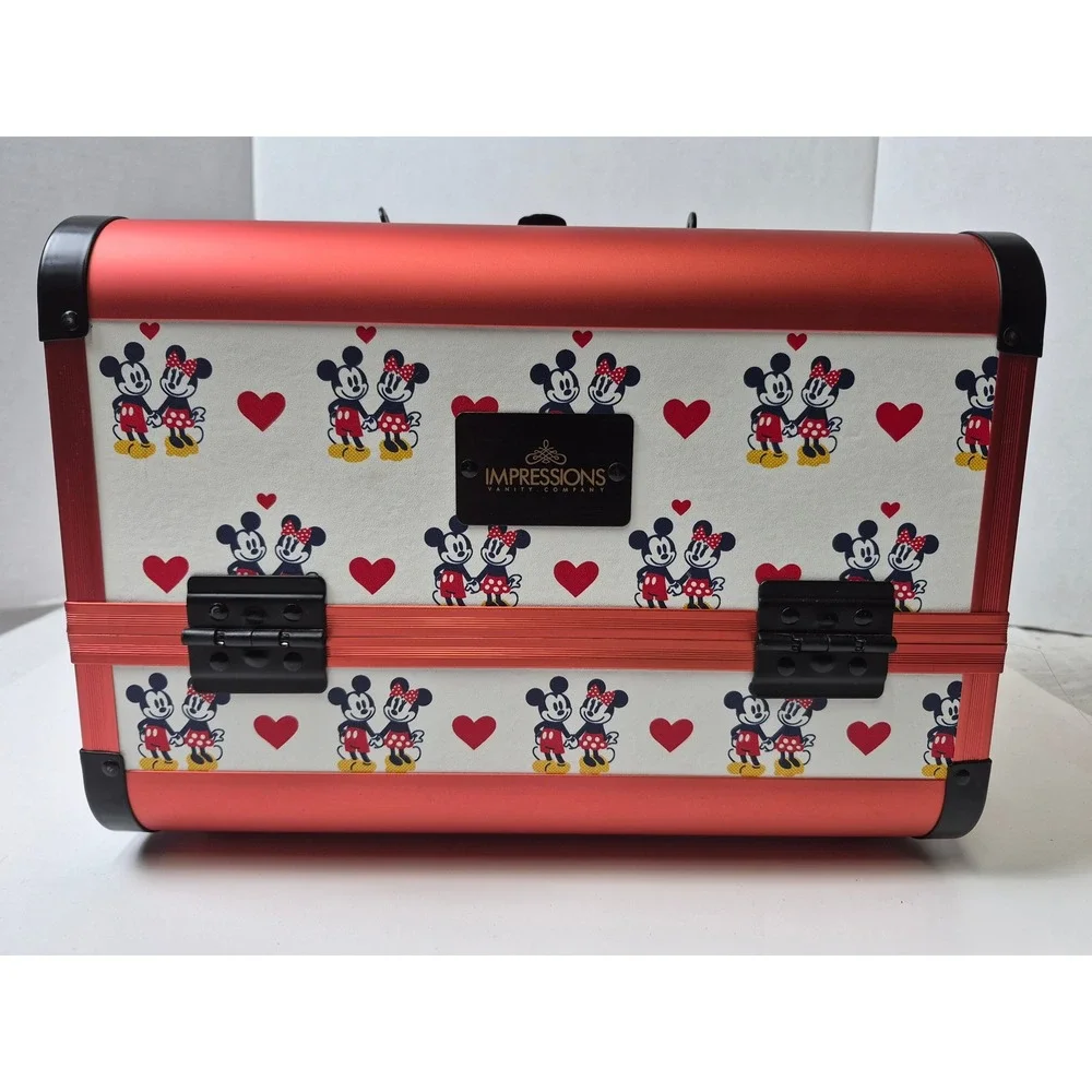Impressions Vanity Disney Mickey Minnie Mouse Train Case Makeup Bag Red White